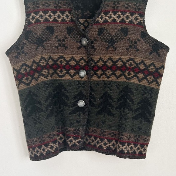 Woolrich Wool Button Up Sleeveless Vest Green Size M - Picture 3 of 6